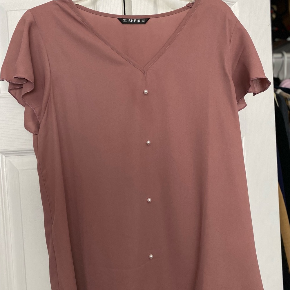 Pearl Beaded Flutter Sleeve Top